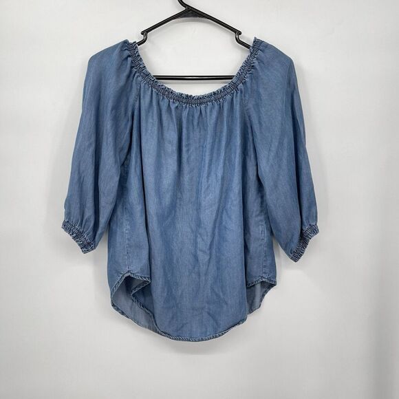 White House Black Market Tops - White House Black Market Off The Shoulder Chambray Blouse Top Size S Indigo Blue